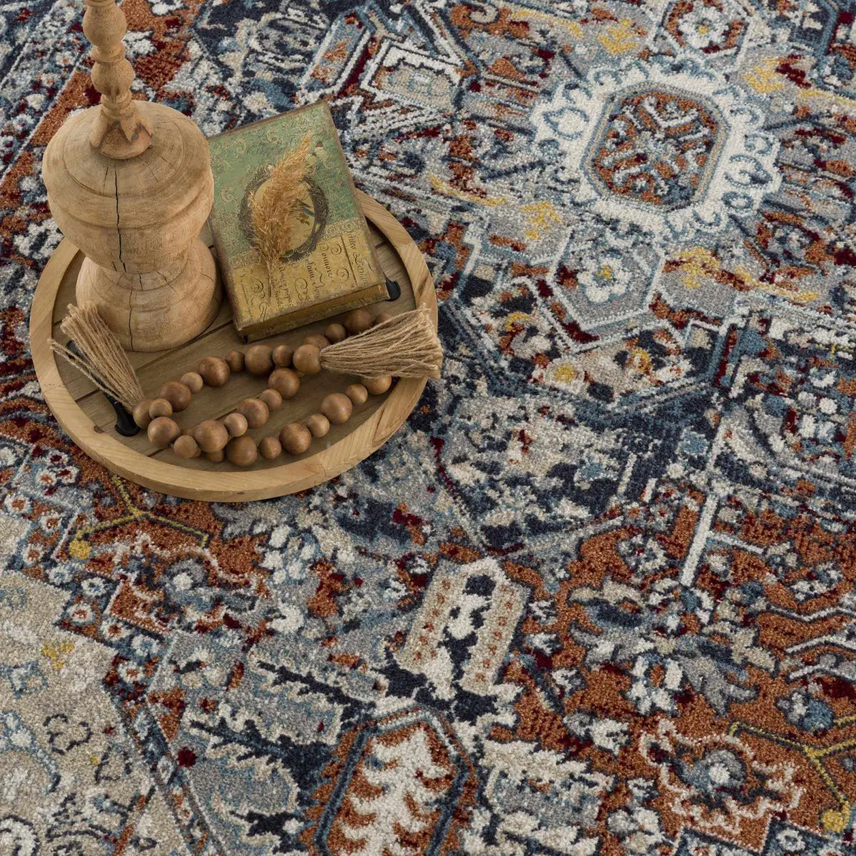 Cabacungan Blue & Rust Washable Area Rug - Boutique Rugs