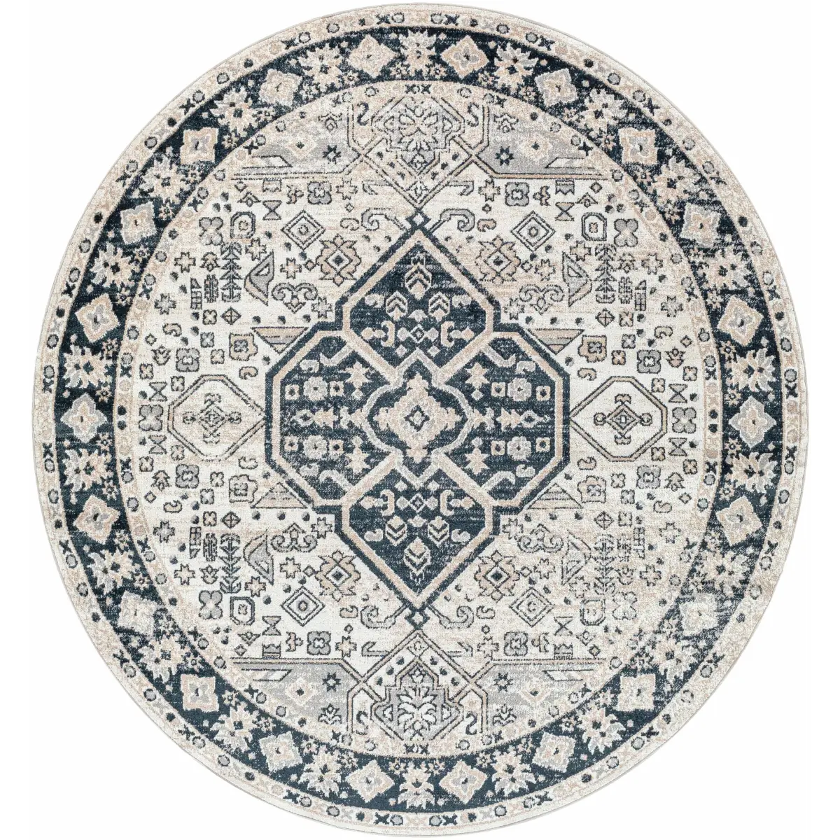 Cabacungan Cream & Gray Washable Area Rug - 6’7’’ x 6’7’’ Round - Boutique Rugs