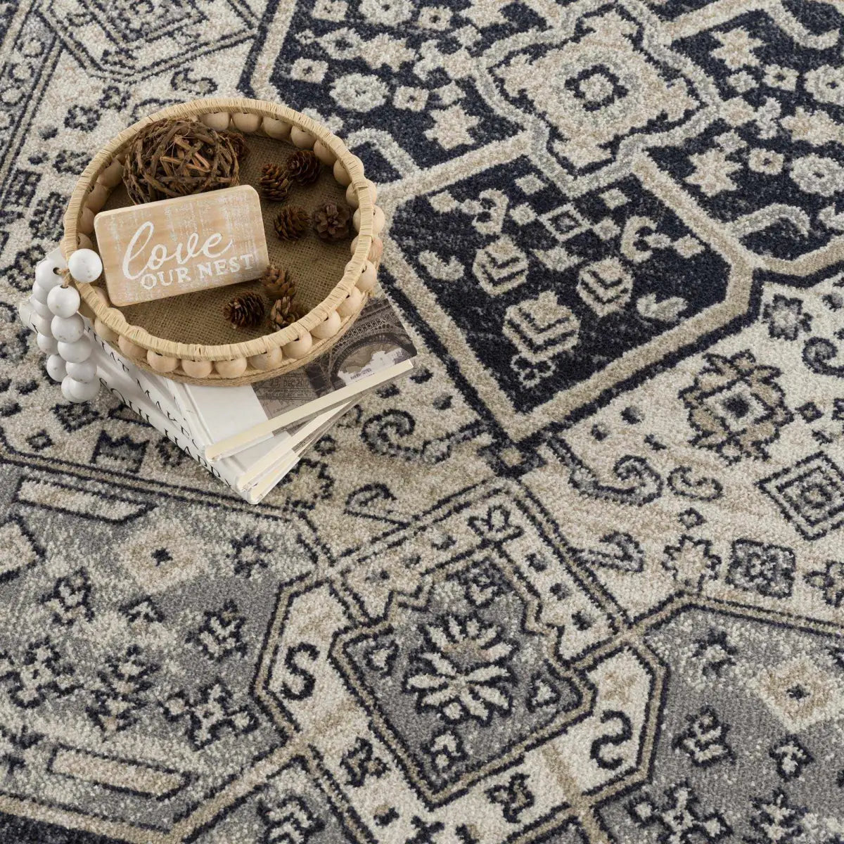 Cabacungan Cream & Gray Washable Area Rug - Boutique Rugs