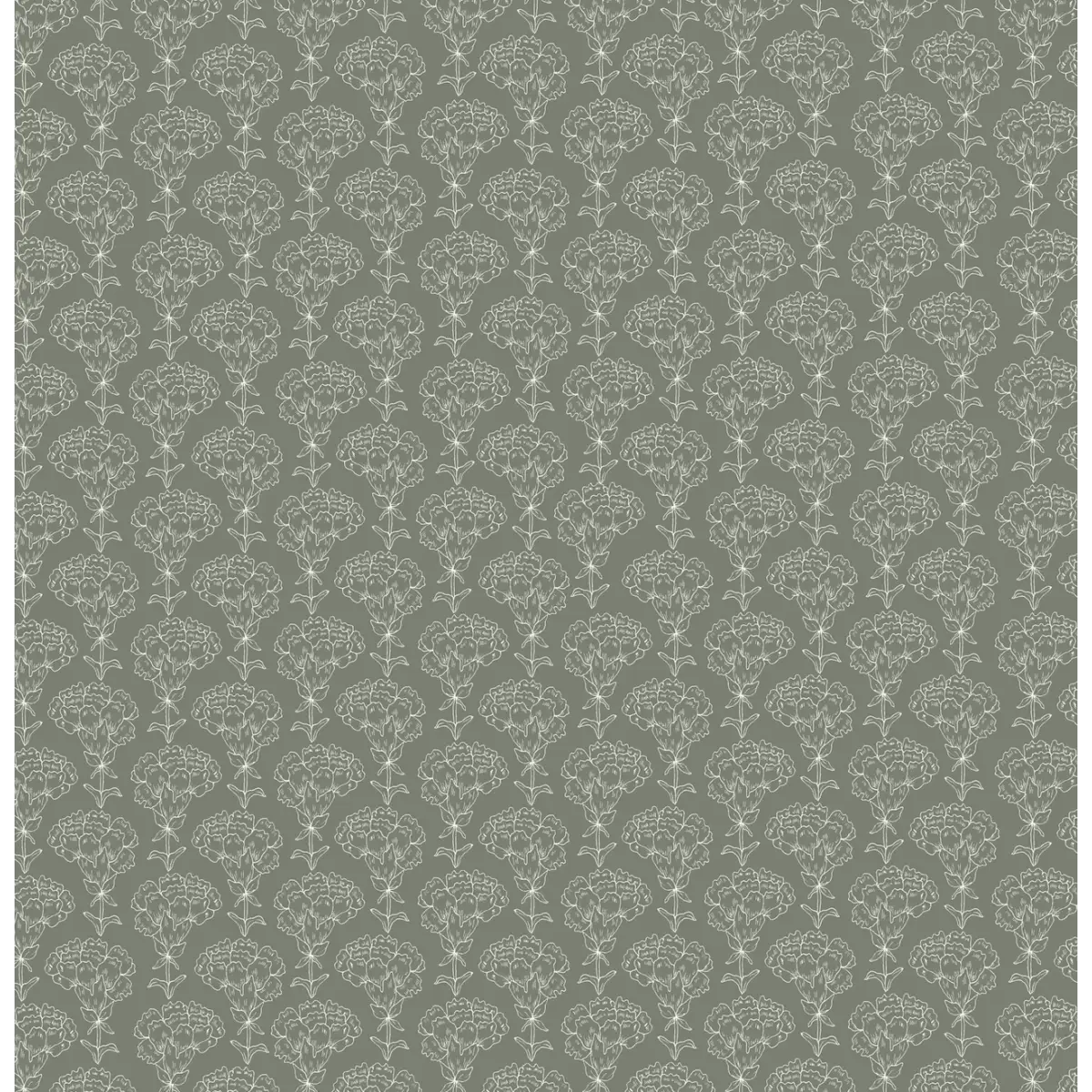 Calista Wallpaper - Subtle Flower Line Drawings - by Sabina Maria - Sample 1 foot by 1 foot / Dark Green - Loomwell