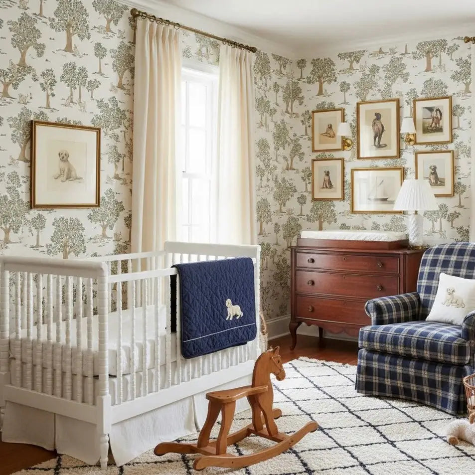 Camden Wallpaper - Trees and Dogs - by Beeky Illustration - Loomwell Home Goods