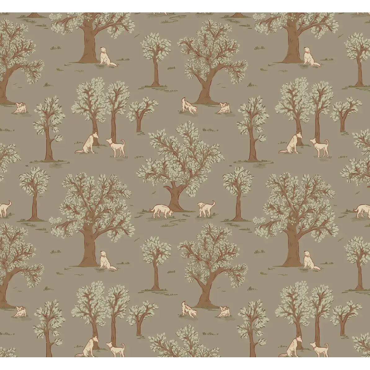 Camden Wallpaper - Trees and Dogs - by Beeky Illustration - Sample 1 foot by 1 foot / Mocha - Loomwell Home Goods