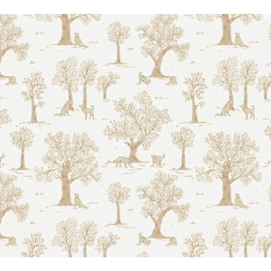 Camden Wallpaper - Trees and Dogs - by Beeky Illustration - Sample 1 foot by 1 foot / Light Neutral - Loomwell Home