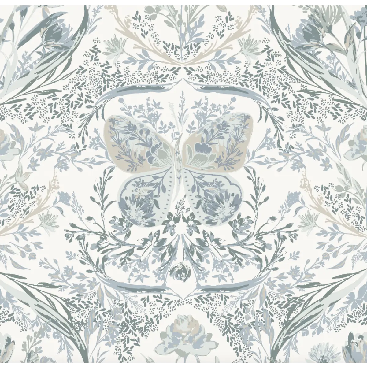 Cami Wallpaper - Boho Butterflies - by Trisha Patel - Sample 1 foot by 1 foot / Cream and Blue - Loomwell Home Goods