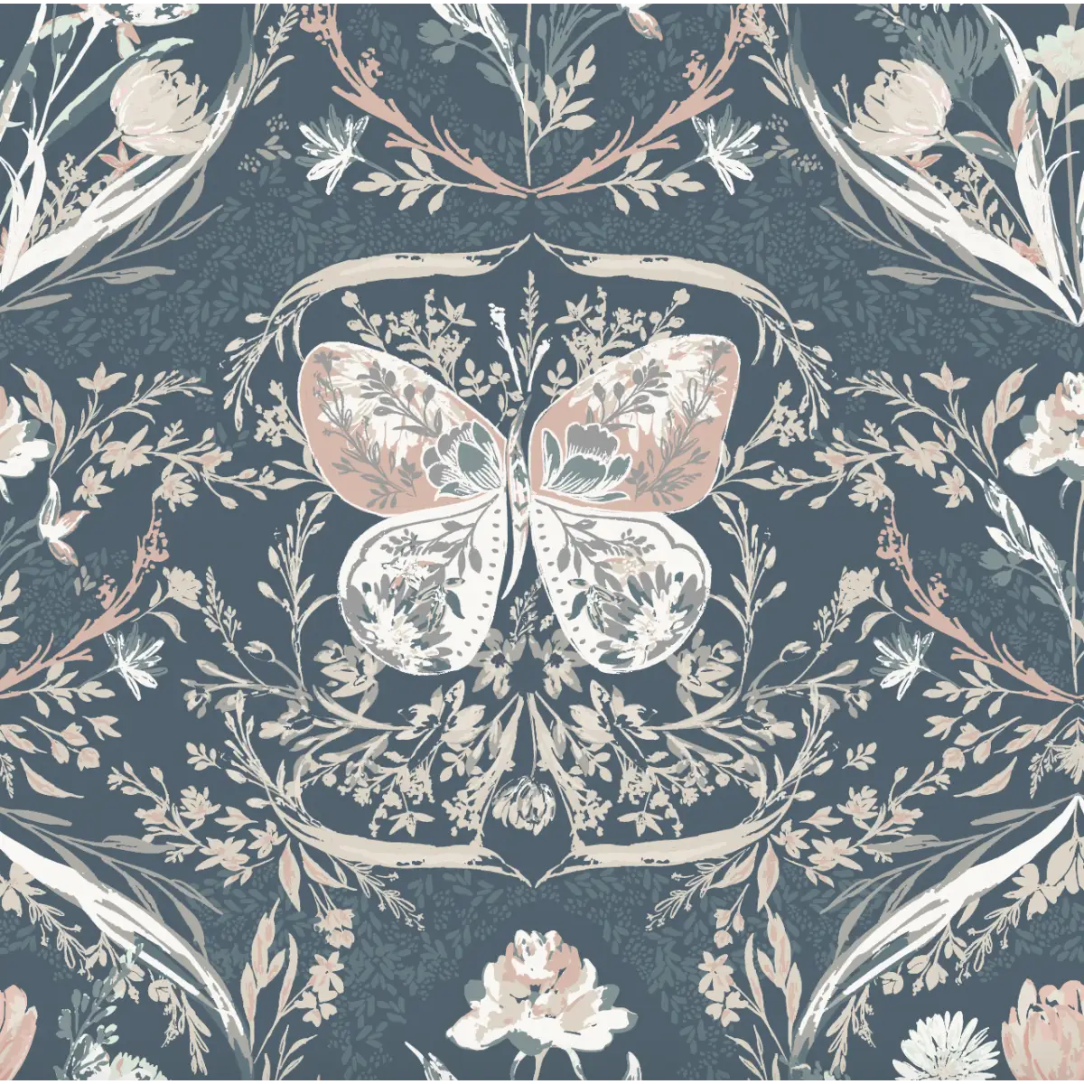 Cami Wallpaper - Boho Butterflies - by Trisha Patel - Sample 1 foot by 1 foot / Navy - Loomwell Home Goods