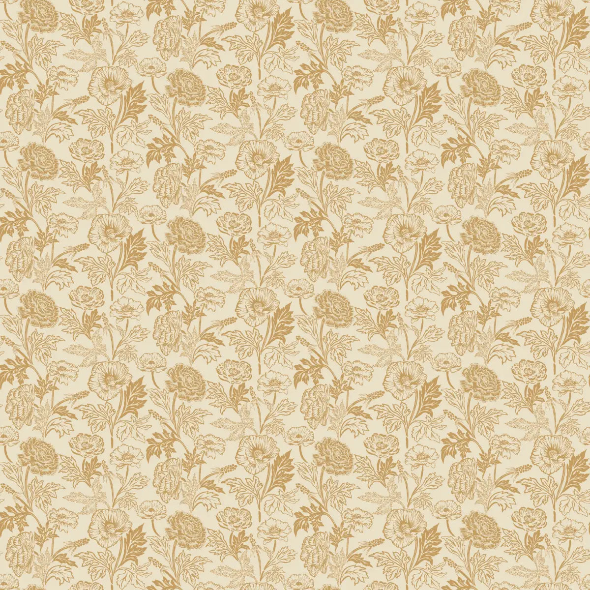 Camila Wallpaper - Poppies - by Yorkville Studio - Sample 1 foot by 1 foot / Cream and Mustard - Loomwell Home Goods