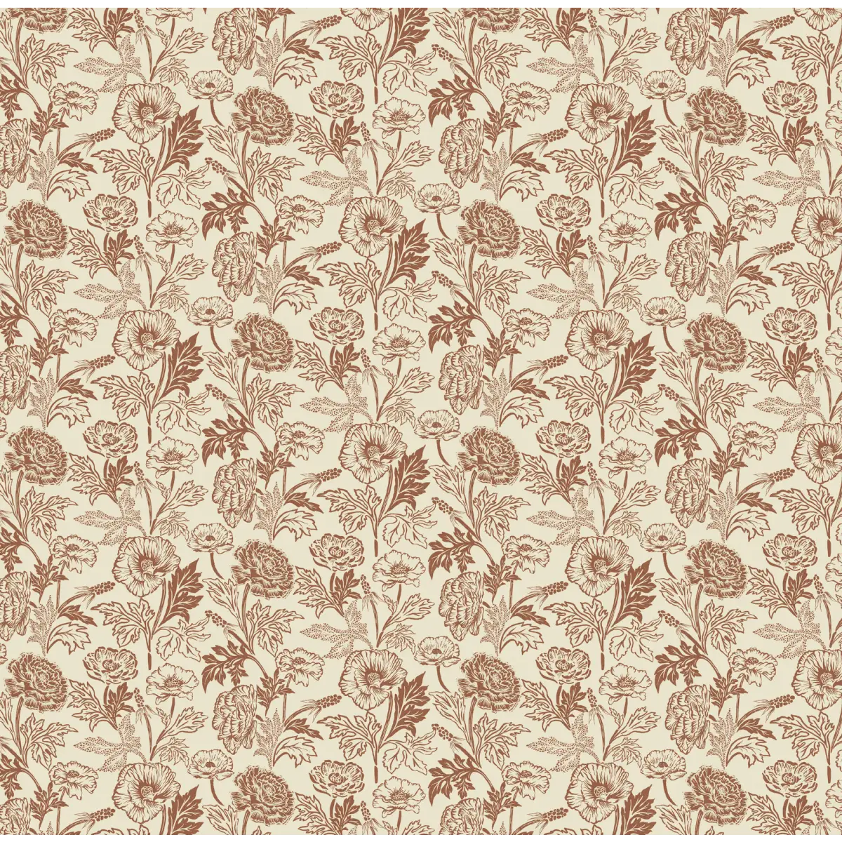 Camila Wallpaper - Poppies - by Yorkville Studio - Sample 1 foot by 1 foot / Cream and Rust - Loomwell Home Goods