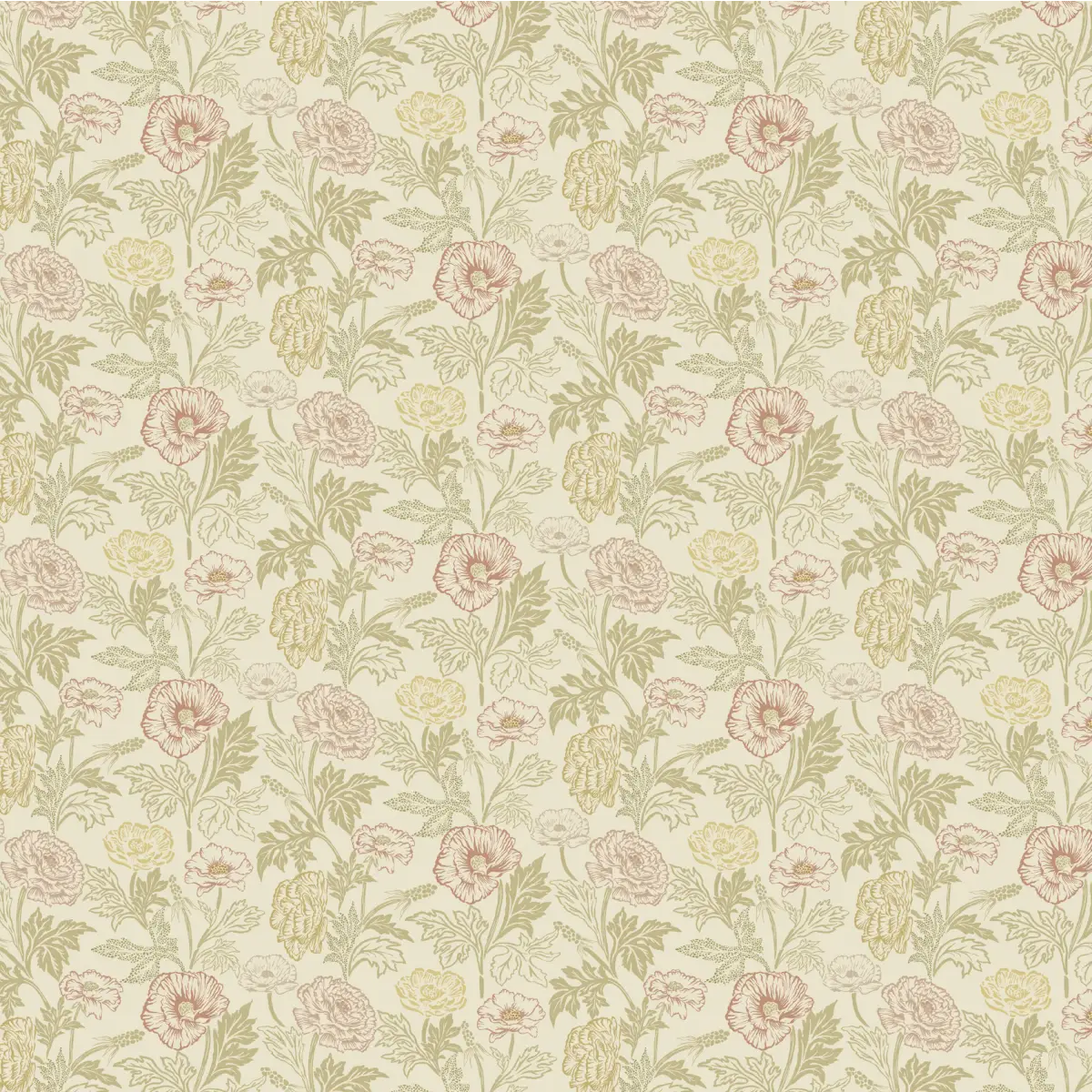 Camila Wallpaper - Poppies - by Yorkville Studio - Sample 1 foot by 1 foot / Multi - Loomwell Home Goods