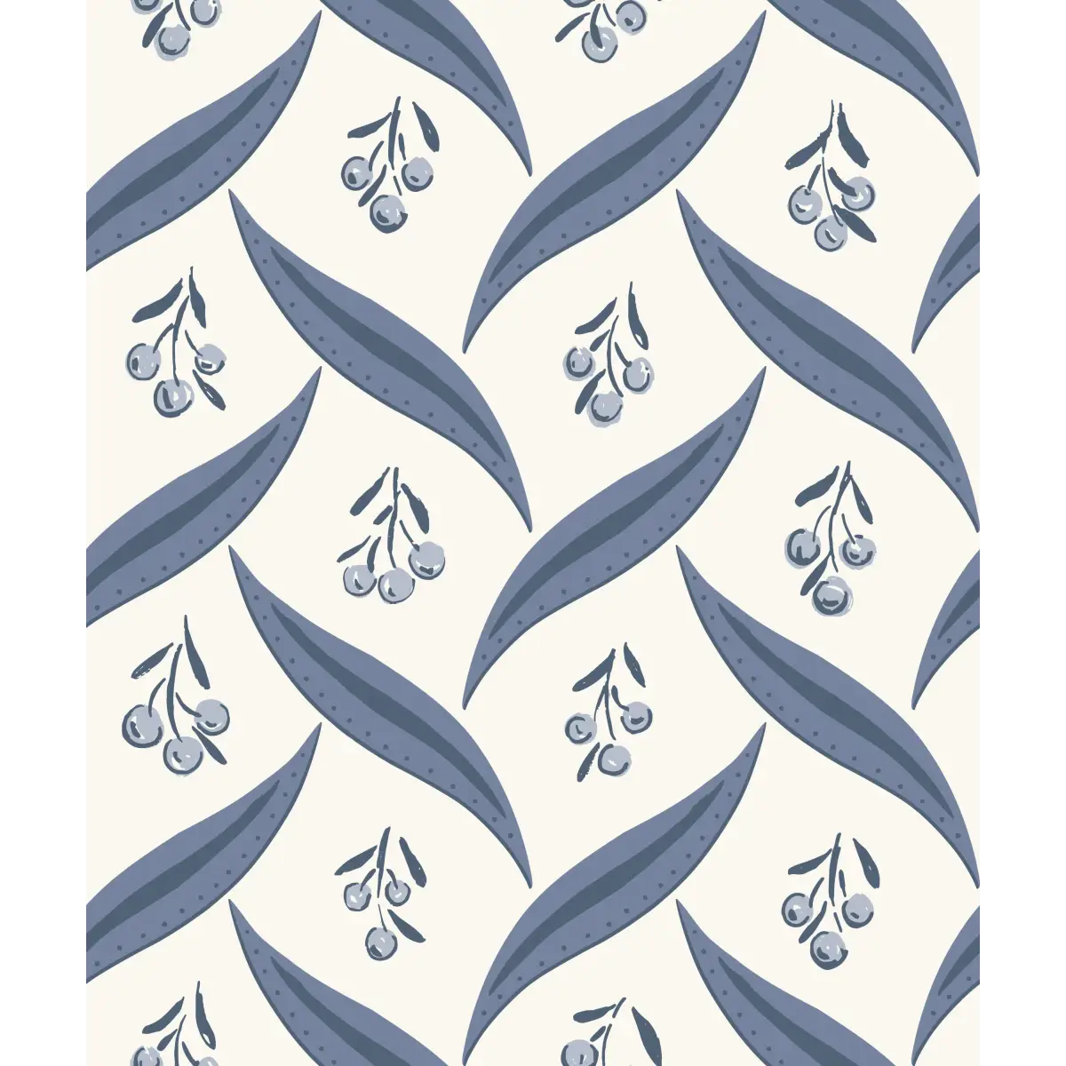 Campbell Wallpaper - Berries and Leaves - by Hufton Studio - Sample 1 foot by 1 foot / Cream and Blue - Loomwell Home