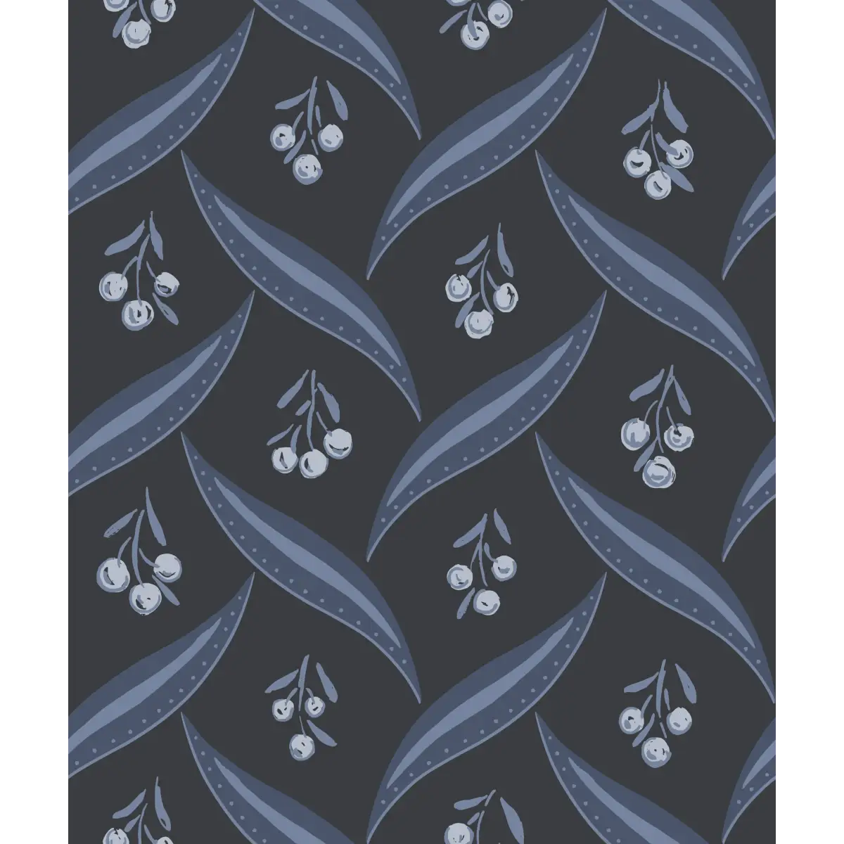 Campbell Wallpaper - Berries and Leaves - by Hufton Studio - Sample 1 foot by 1 foot / Dark Blue - Loomwell Home Goods