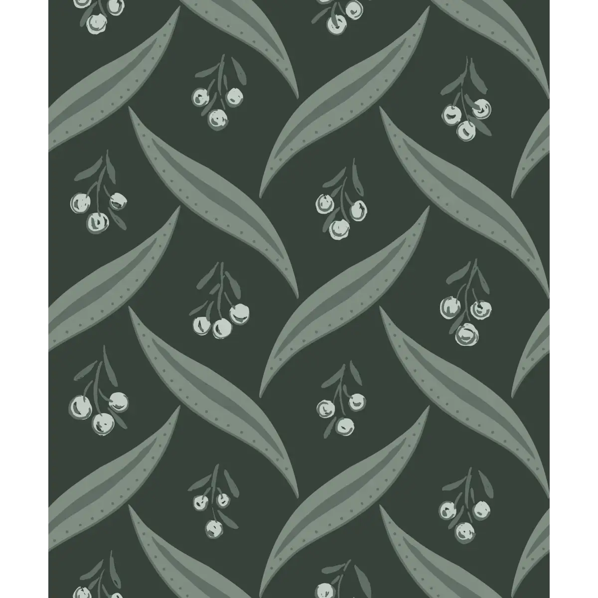 Campbell Wallpaper - Berries and Leaves - by Hufton Studio - Sample 1 foot by 1 foot / Green - Loomwell Home Goods