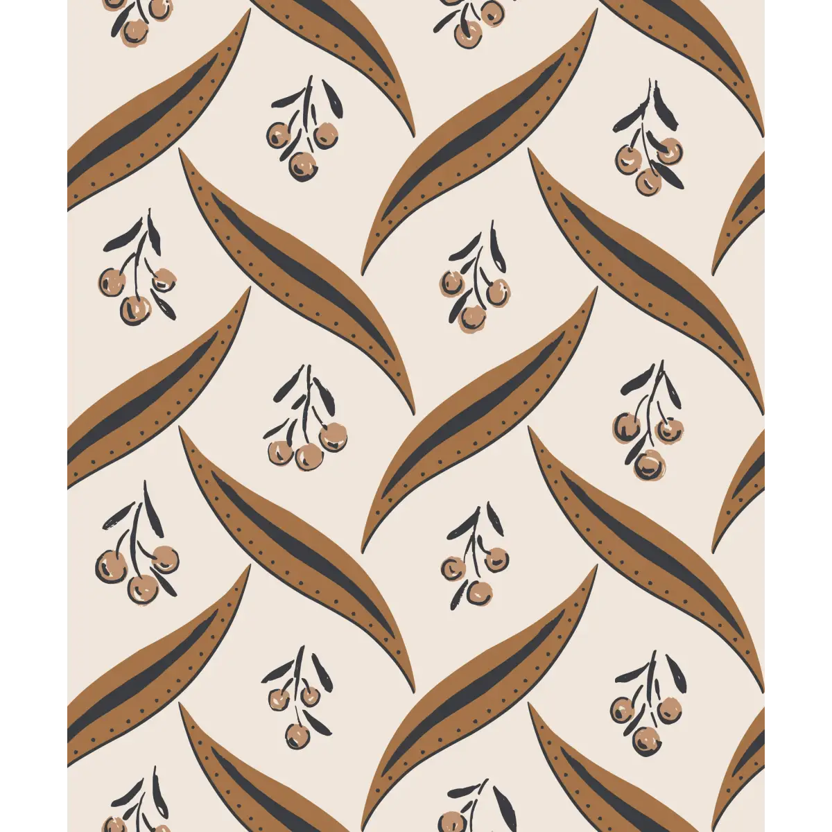 Campbell Wallpaper - Berries and Leaves - by Hufton Studio - Sample 1 foot by 1 foot / Rust - Loomwell Home Goods