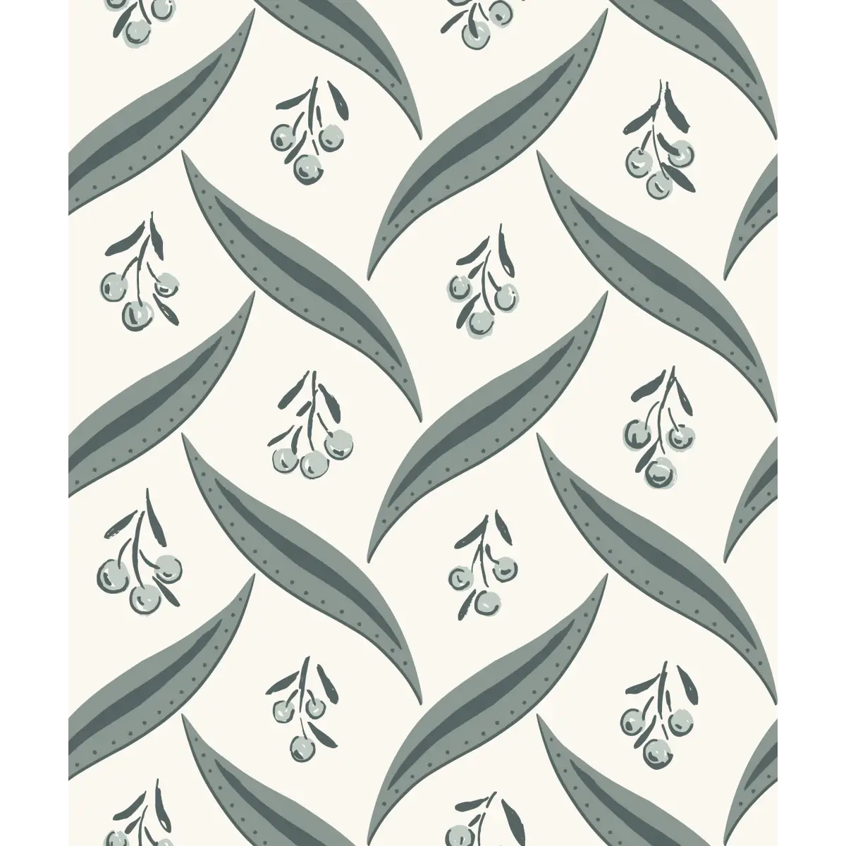 Campbell Wallpaper - Berries and Leaves - by Hufton Studio - Sample 1 foot by 1 foot / Sage - Loomwell Home Goods