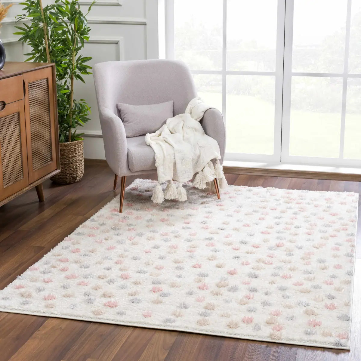 Cansu Pink & Cream Dotted Area Rug - Boutique Rugs
