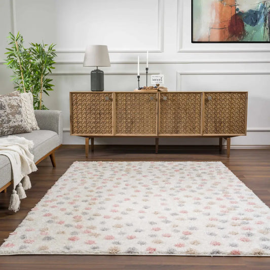Cansu Pink & Cream Dotted Area Rug - Boutique Rugs