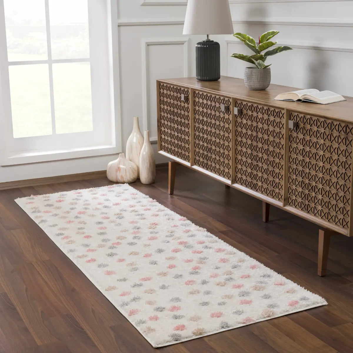 Cansu Pink & Cream Dotted Area Rug - Boutique Rugs