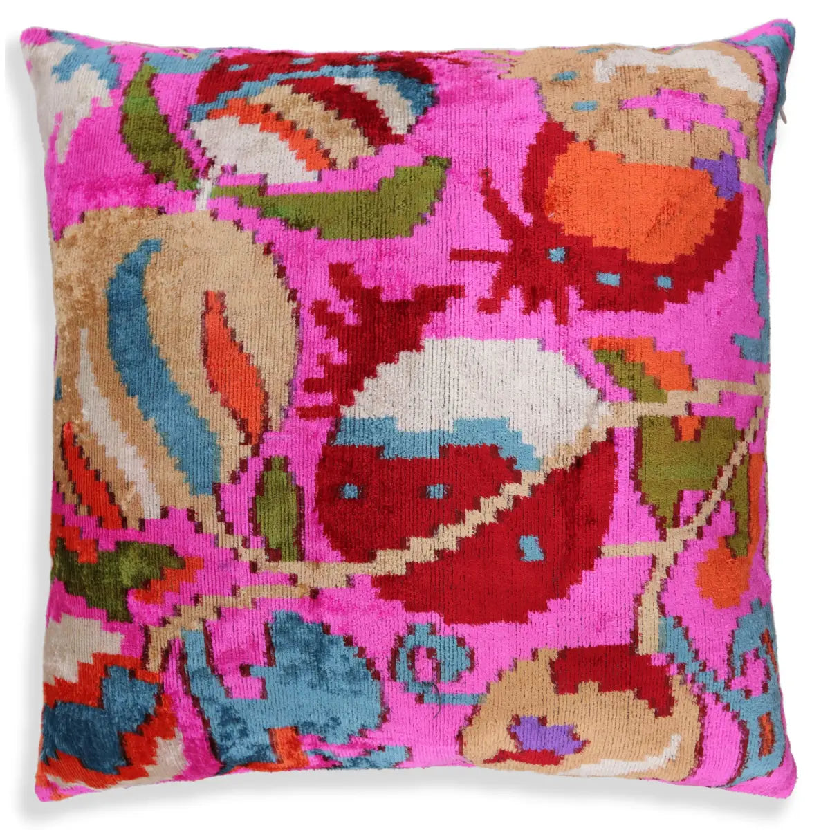Luxury Silk Velvet Pillow – Pink Floral Square 20x20’’ - Canvello