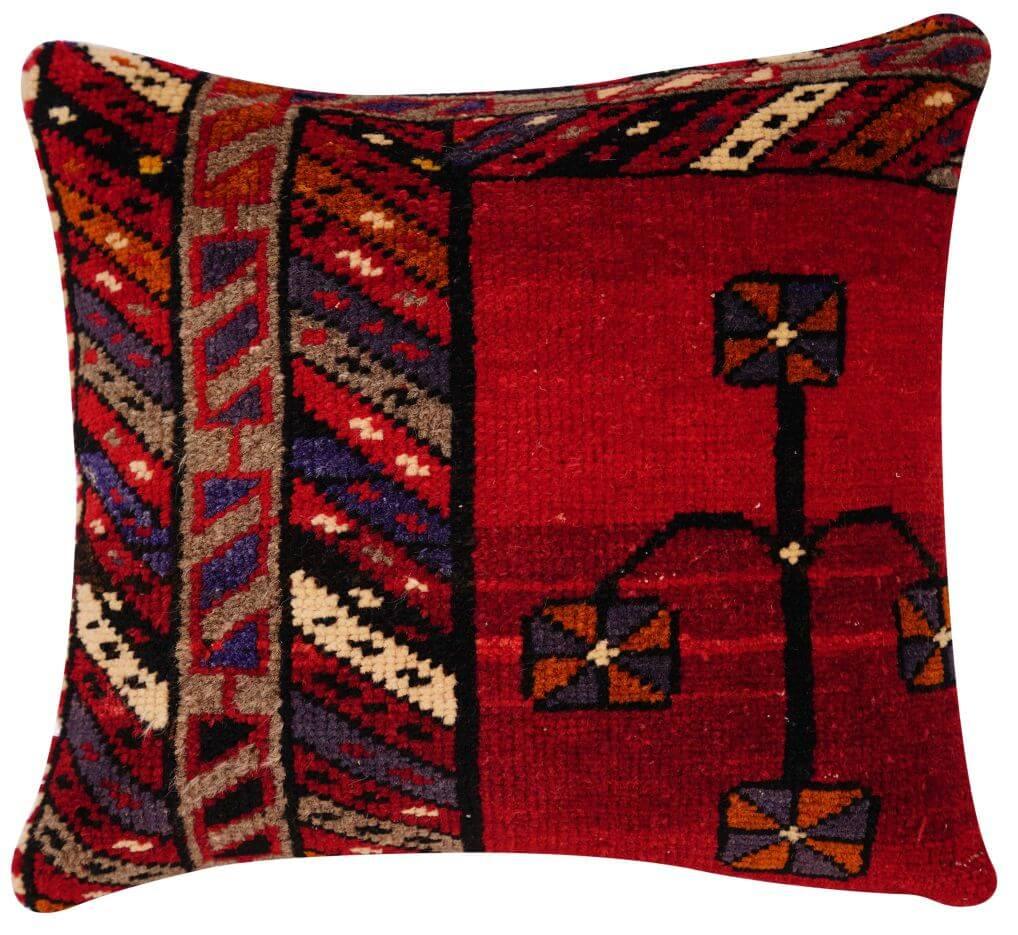 Coussin rouge en tapis antique fait main Canvello - 14"x14"