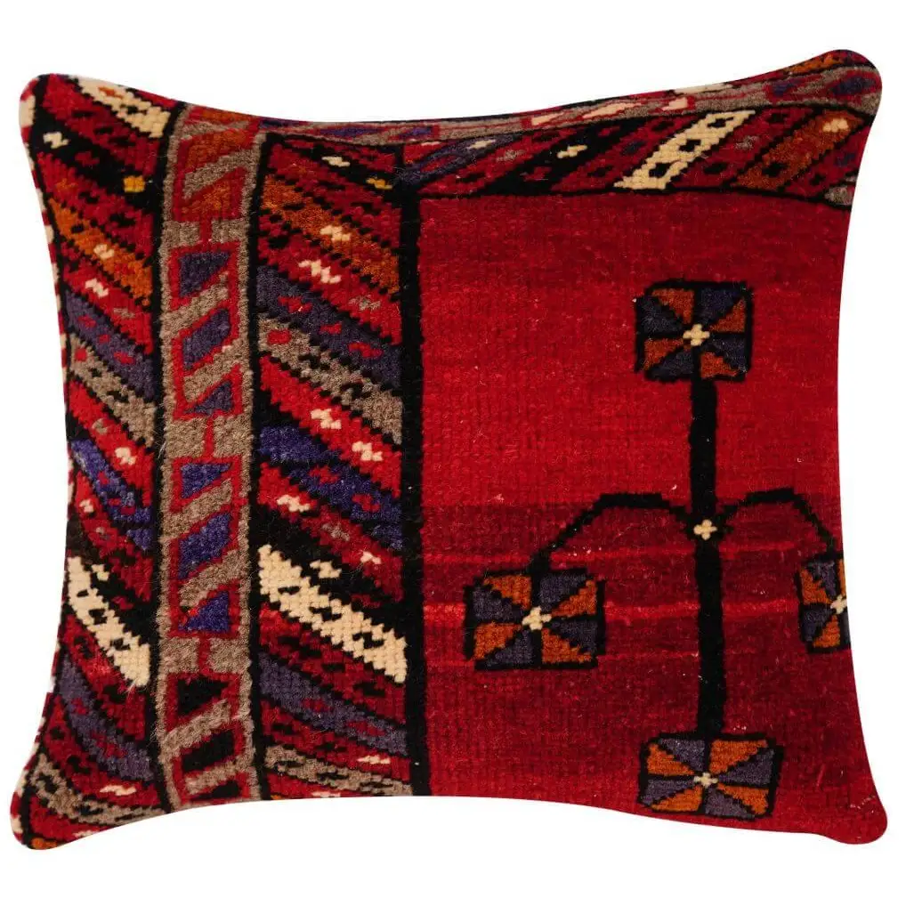 Canvello Antique Handmade Rug Red Cushion - 14’’x14’’ - Canvello