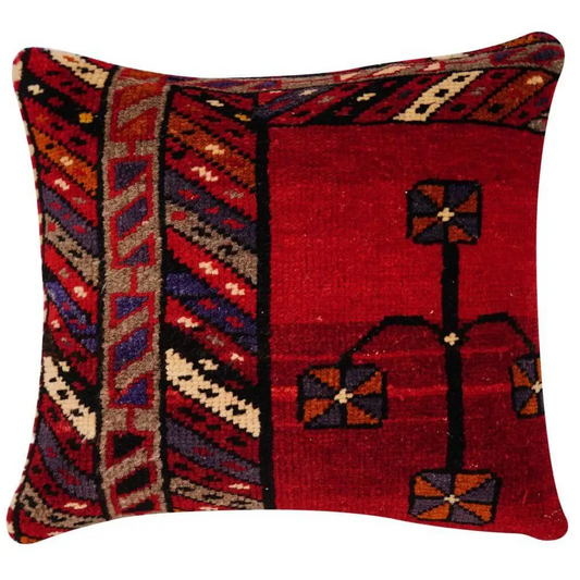 Canvello Antique Handmade Rug Red Cushion - 14’’x14’’ - Canvello