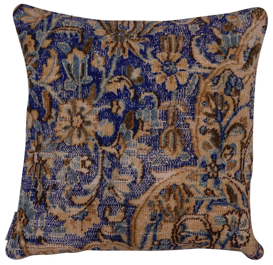 Coussins décoratifs bleus et marron en tapis antique Canvello - 18"x18"