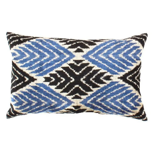 Canvello Black & Blue Silk Ikat Pillows - TI 156 - Black / 1’ x 1’ - Canvello