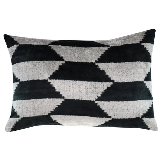 Canvello Black White Handmade 16x24 Silk Velvet Pillow Organic Veg Dyed Down/Feather Filled - Canvello