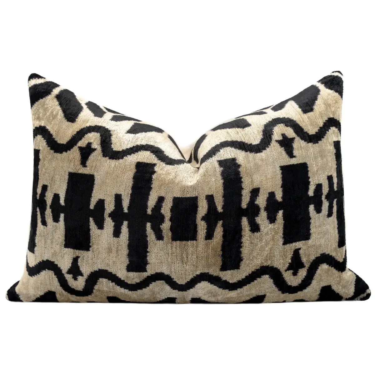 Canvello Black White Handmade 16x24 Silk Velvet Pillow Organic Veg Dyed Down/Feather Filled - Canvello