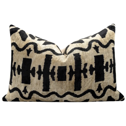 Canvello Black White Handmade 16x24 Silk Velvet Pillow Organic Veg Dyed Down/Feather Filled - Canvello