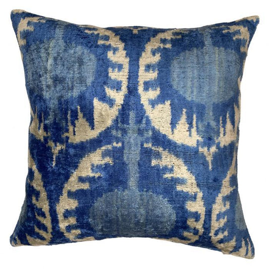 Coussin Ikat en velours turc bleu Canvello - 16'' X 16''