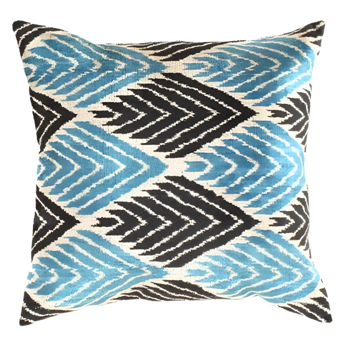 Canvello Blue Turkish Velvet IKAT Throw Pillow - 24’’ X 24’’ - Blue / 24’’ X 24’’ - Canvello