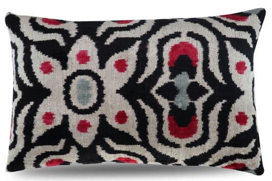 Almohada decorativa Canvello con diseño geométrico, negra, blanca y roja, rellena de plumas de ganso, 16 x 24 pulgadas