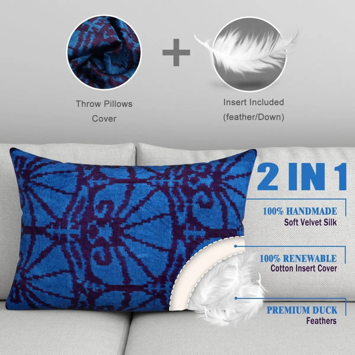 Canvello Decorative Blue Lumbar Throw Pillows For Couch - 16x24 - Canvello