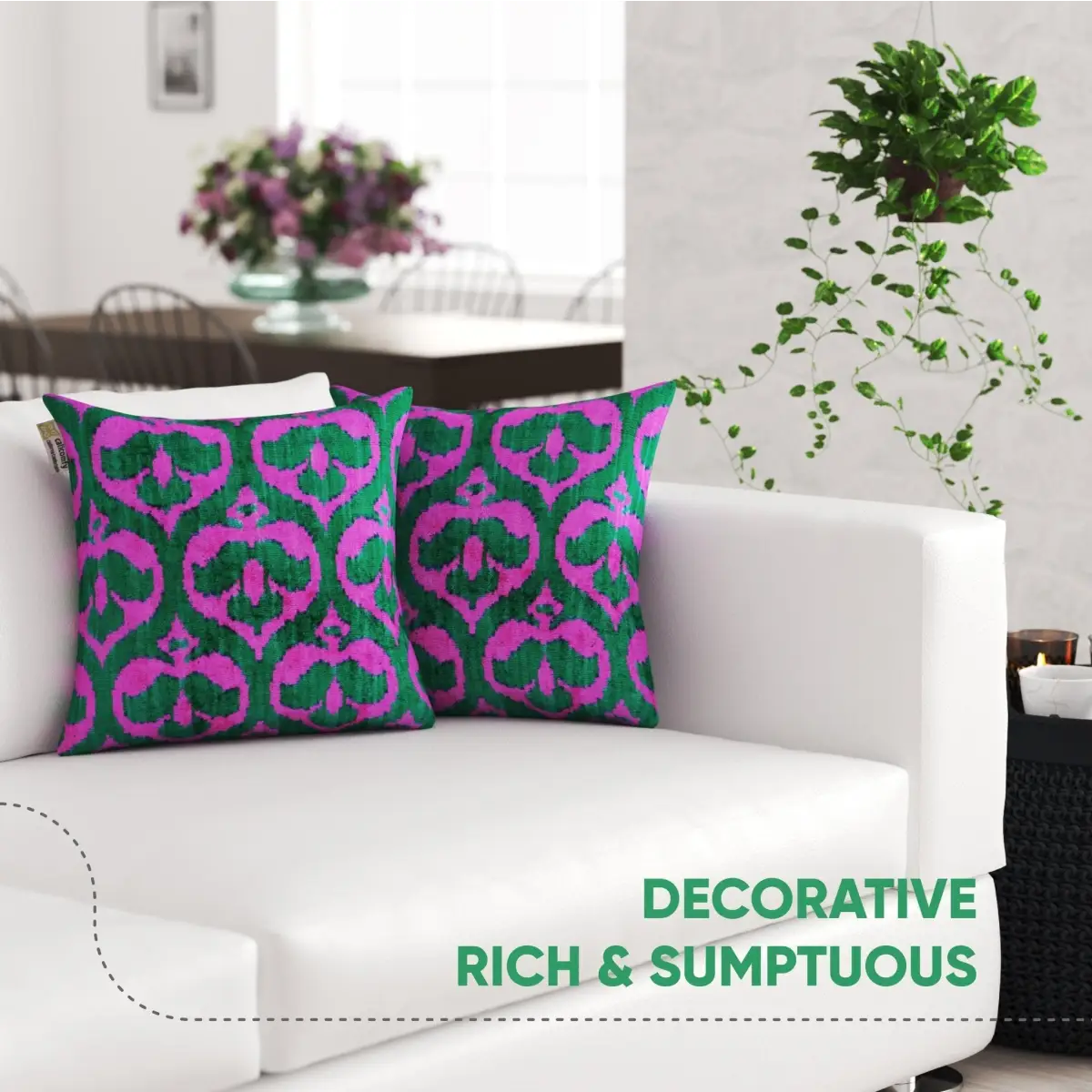 Canvello Decorative Green Pink Pillows For Couch with Down Insert - 18x18 - Canvello
