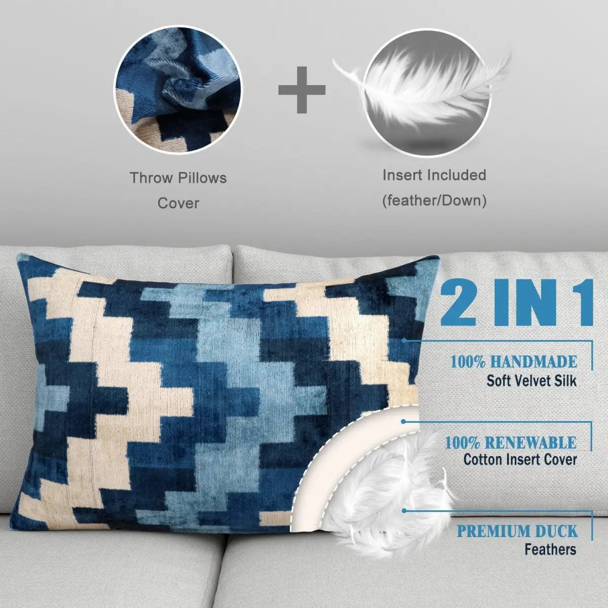 Canvello Decorative Navy Blue Throw Pillow Down Filled - 16x24 - Canvello