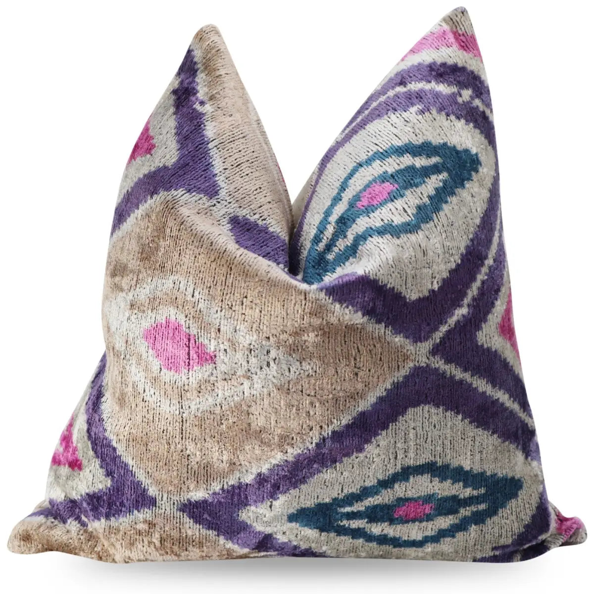 Canvello Earth Tones Velvet Turkish Ikat Pillow - 16’’ X 16’ - Earth Tone / 16’’X16’’ - Canvello