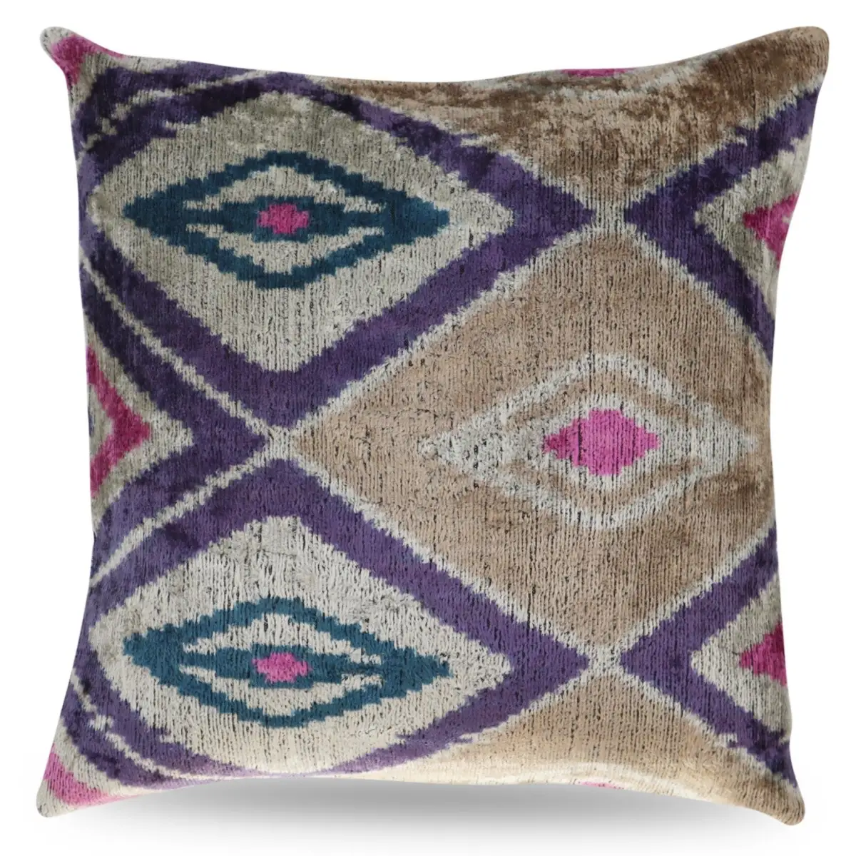 Canvello Earth Tones Velvet Turkish Ikat Pillow - 16’’ X 16’ - Earth Tone / 16’’X16’’ - Canvello