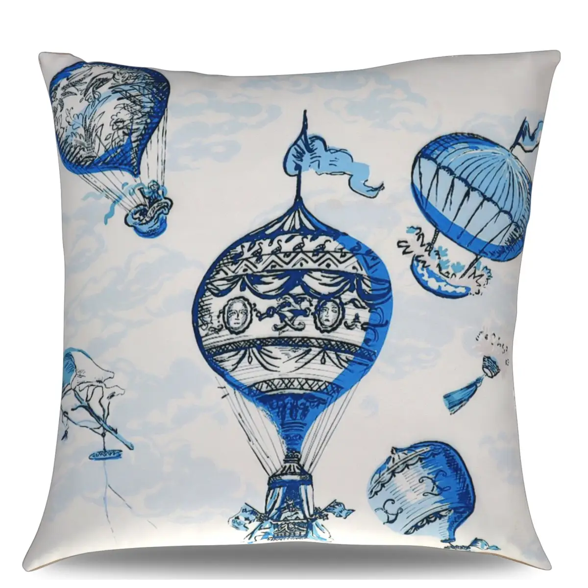 Canvello Elegance in Bloom Blue Print Silk Throw Pillow - Blue / 16x16 in - Canvello