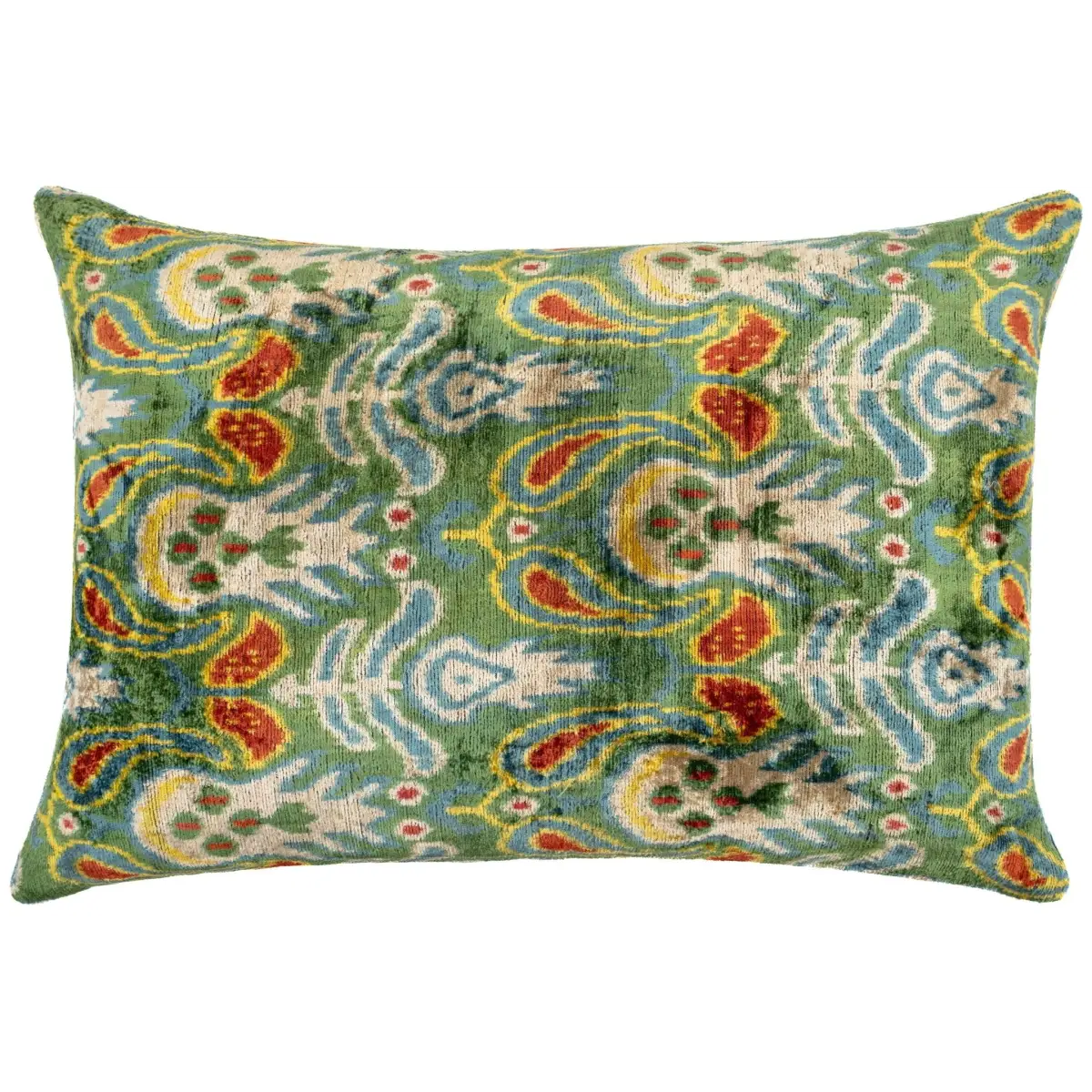 Canvello Exquisite 16x24 in Handmade Ikat Silk Velvet Pillow with Premium Down Feather Insert – Vibrant Vegetable Dyed