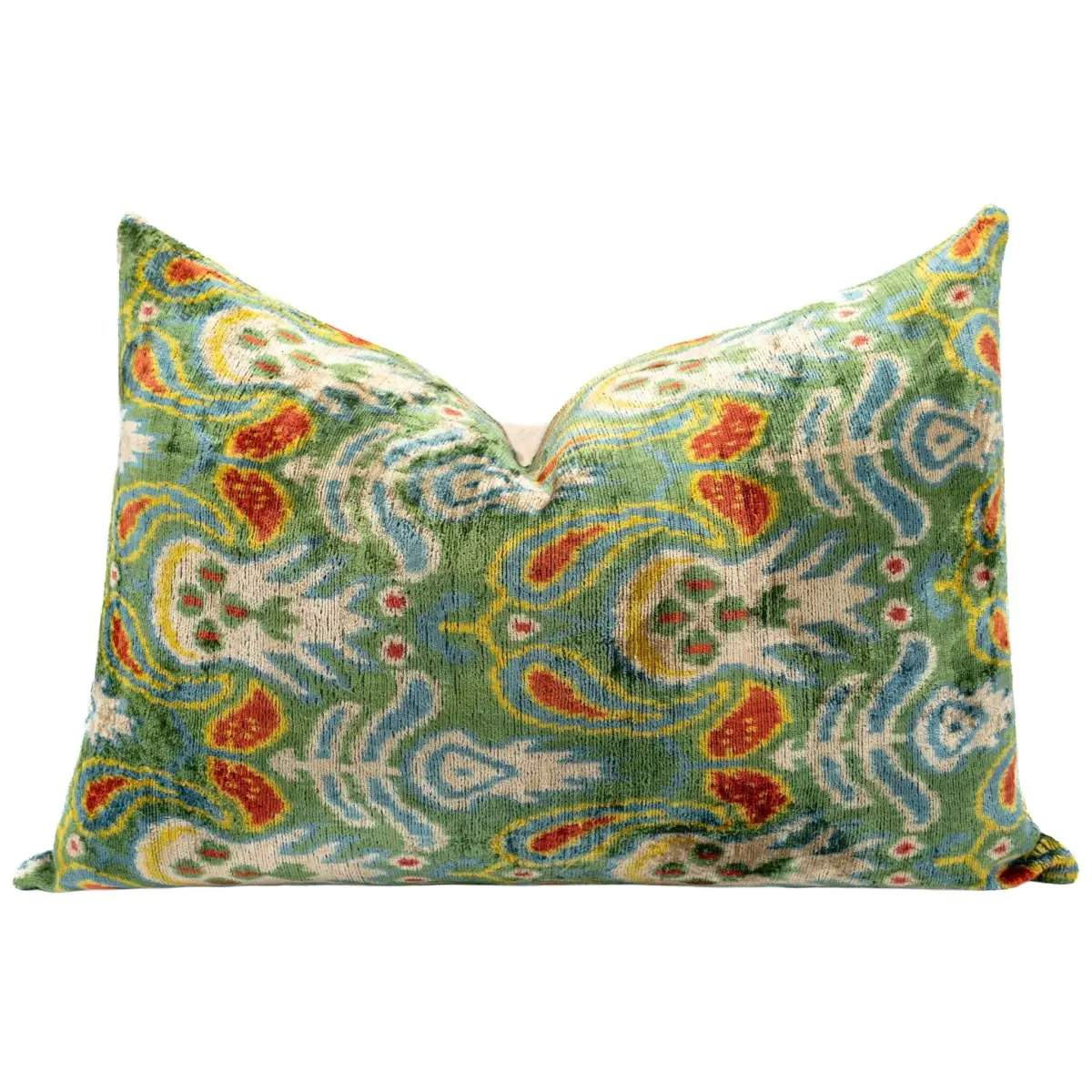 Canvello Exquisite 16x24 in Handmade Ikat Silk Velvet Pillow with Premium Down Feather Insert – Vibrant Vegetable Dyed