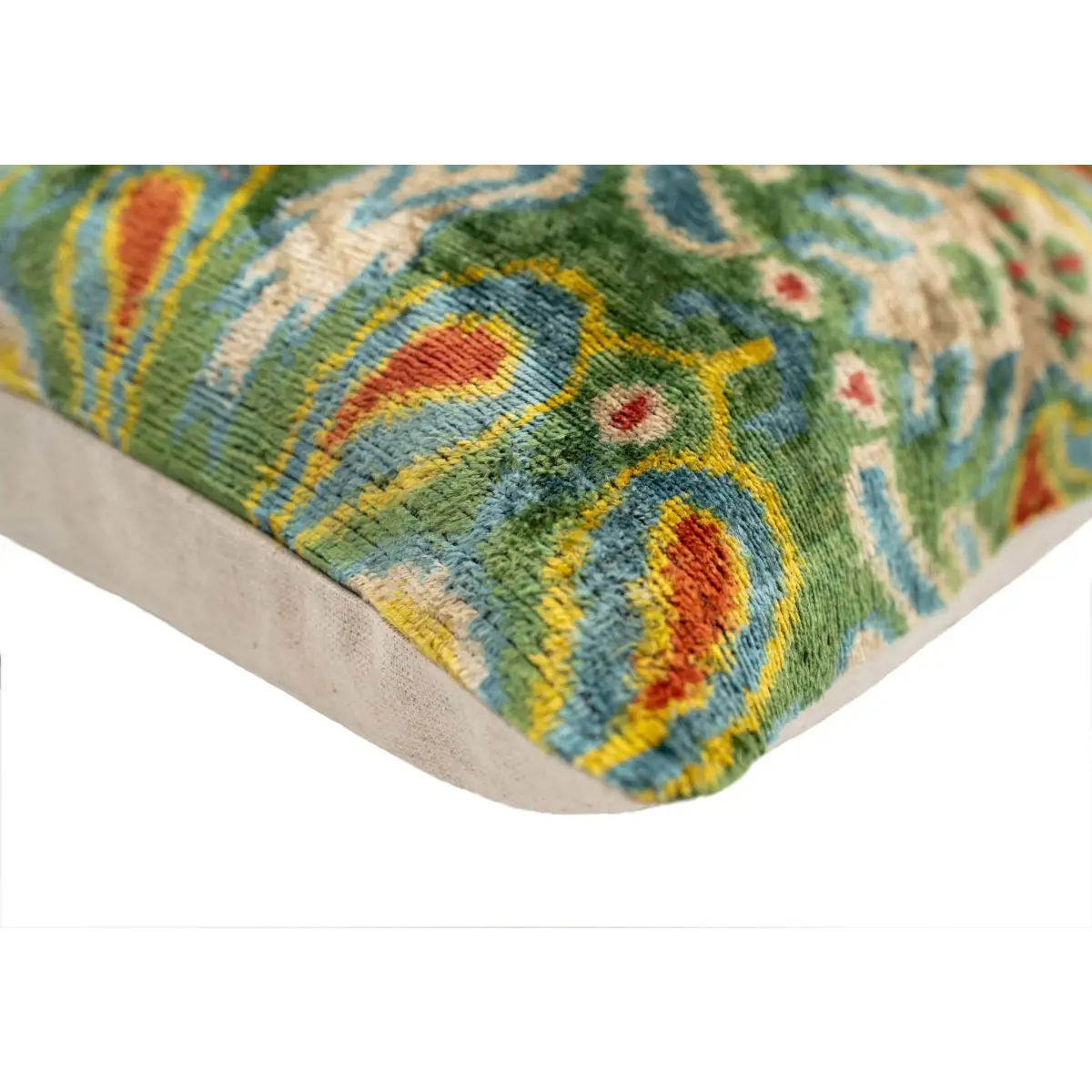 Canvello Exquisite 16x24 in Handmade Ikat Silk Velvet Pillow with Premium Down Feather Insert – Vibrant Vegetable Dyed