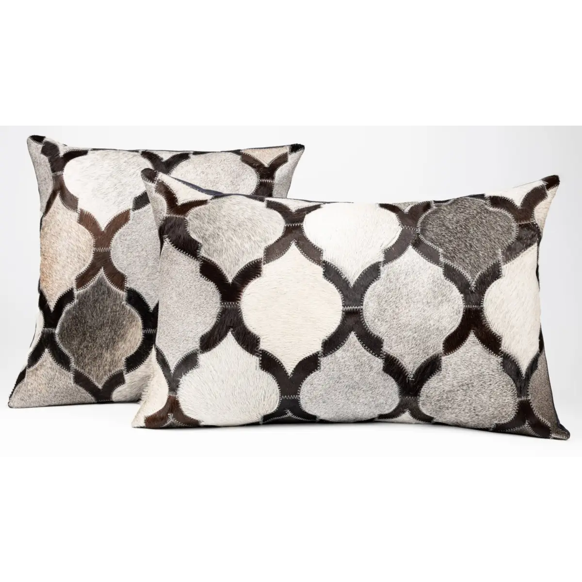 Canvello Genuine Cowhide Leather Decorative Throw Pillows - Handmade Patchwork Boho Accent Pillows For Sofa Couch Bed
