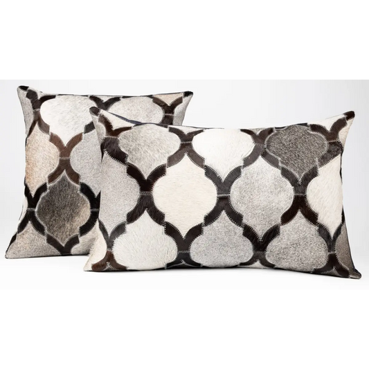 Canvello Genuine Cowhide Leather Decorative Throw Pillows - Handmade Patchwork Boho Accent Pillows For Sofa Couch Bed