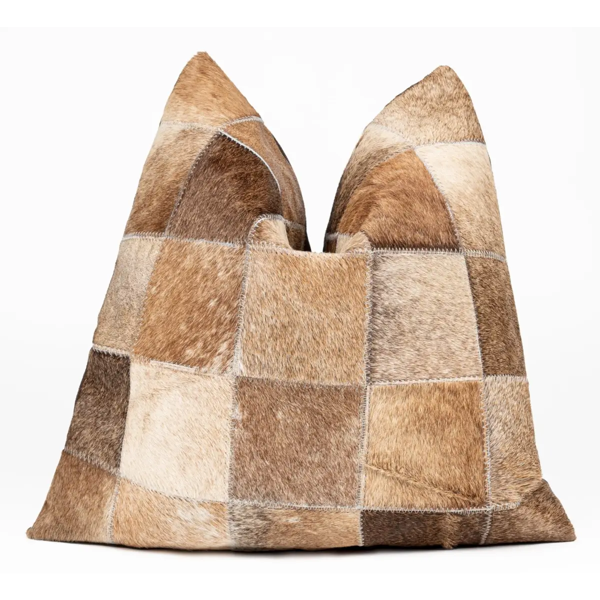 Canvello Genuine Cowhide Leather Decorative Throw Pillows - Handmade Patchwork Boho Accent Pillows For Sofa Couch Bed