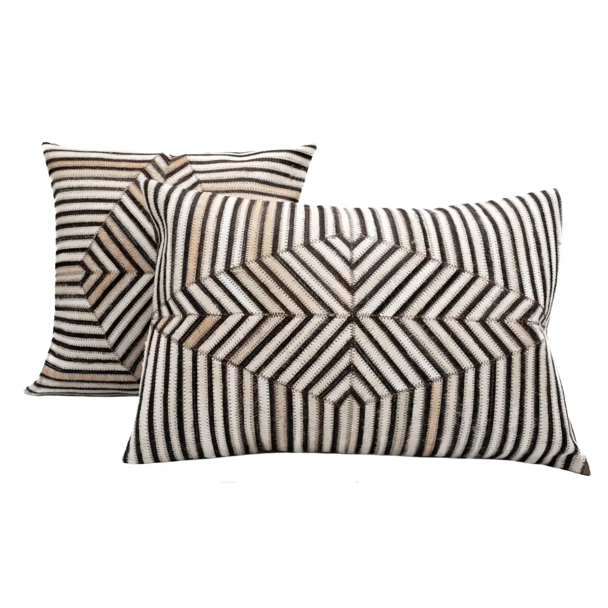 Canvello Genuine Cowhide Leather Decorative Throw Pillows - Handmade Patchwork Boho Accent Pillows For Sofa Couch Bed