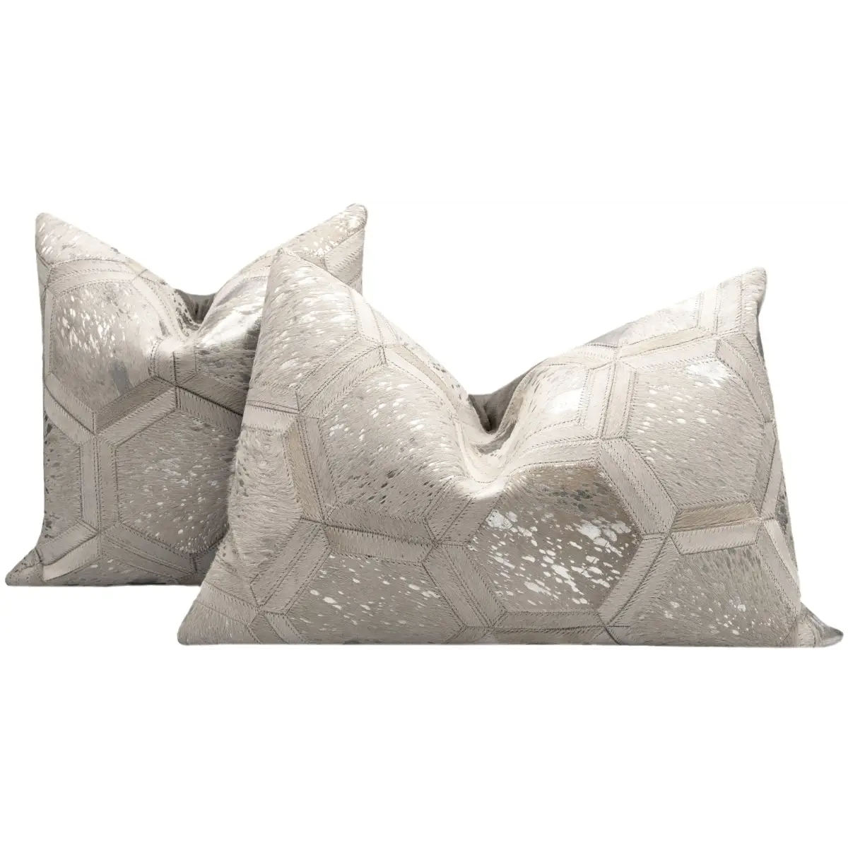Canvello Genuine Cowhide Leather Decorative Throw Pillows - Handmade Patchwork Boho Accent Pillows For Sofa Couch Bed