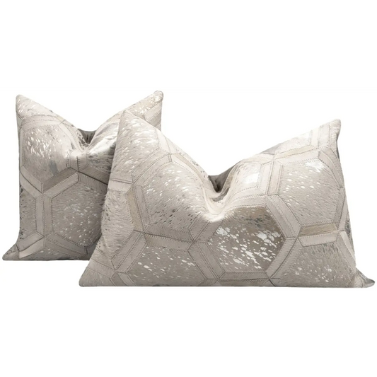 Canvello Genuine Cowhide Leather Decorative Throw Pillows - Handmade Patchwork Boho Accent Pillows For Sofa Couch Bed