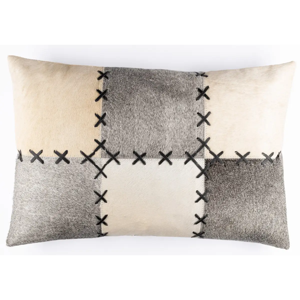 Canvello Genuine Cowhide Leather Decorative Throw Pillows - Handmade Patchwork Boho Accent Pillows For Sofa Couch Bed