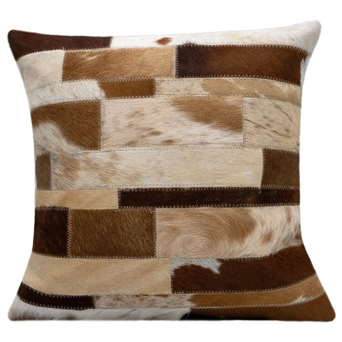 Canvello Genuine Cowhide Leather Decorative Throw Pillows - Handmade Patchwork Boho Accent Pillows For Sofa Couch Bed