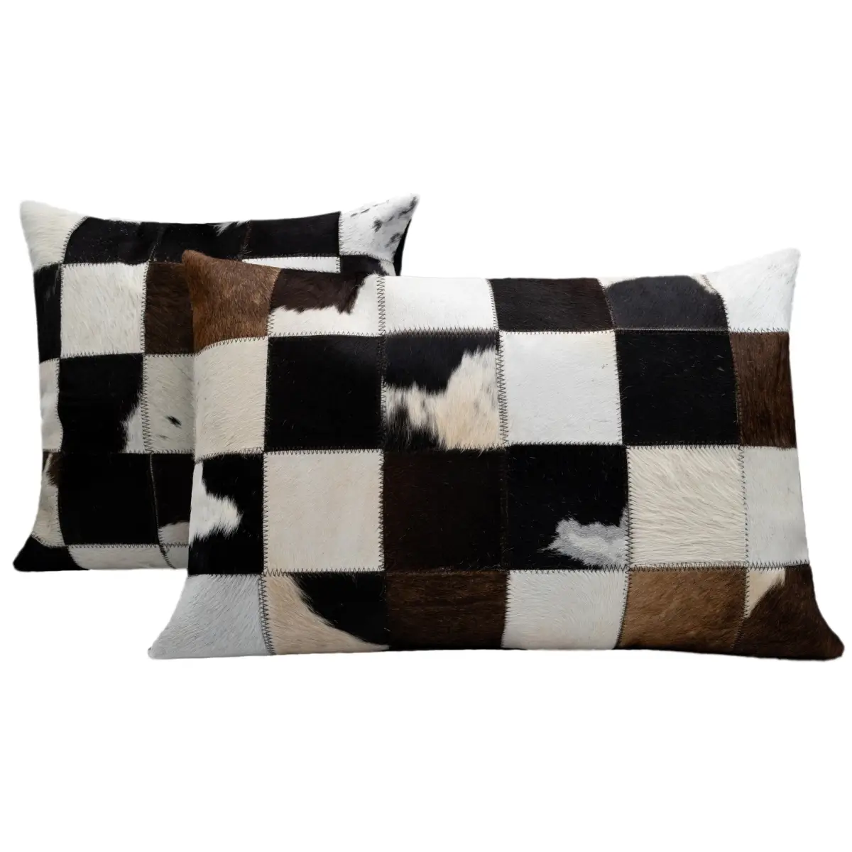 Canvello Genuine Cowhide Leather Decorative Throw Pillows - Handmade Patchwork Boho Accent Pillows For Sofa Couch Bed